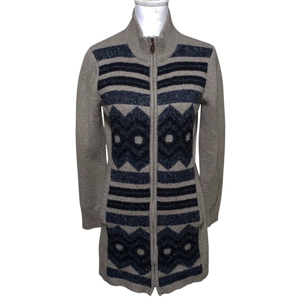 Royal Robbins Women's Aztec Full Zip Sweater Wool Blend Large Long Southwestern